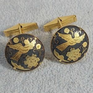Vintage Gold and Black Bird Damascene Cufflinks